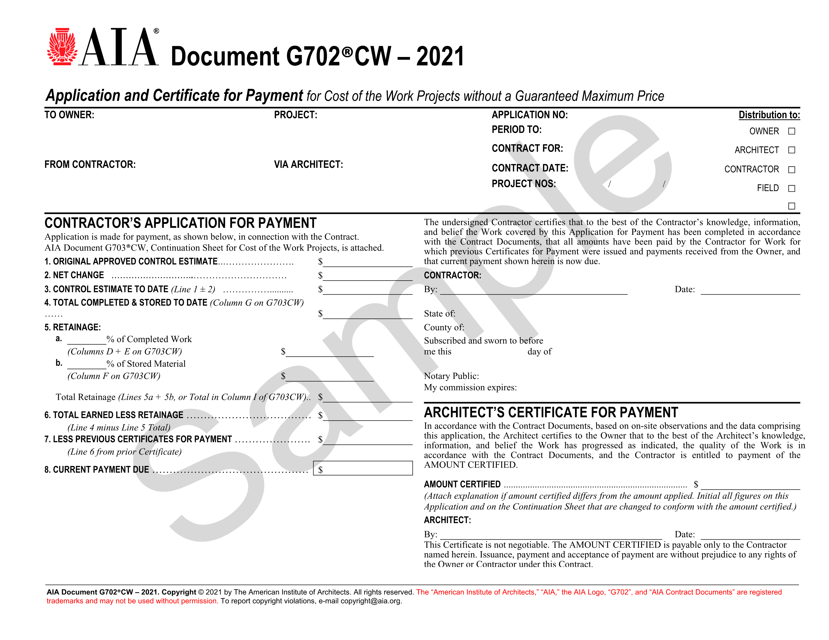 AIA G702®CW Application and Certificate for Payment GMP Industry