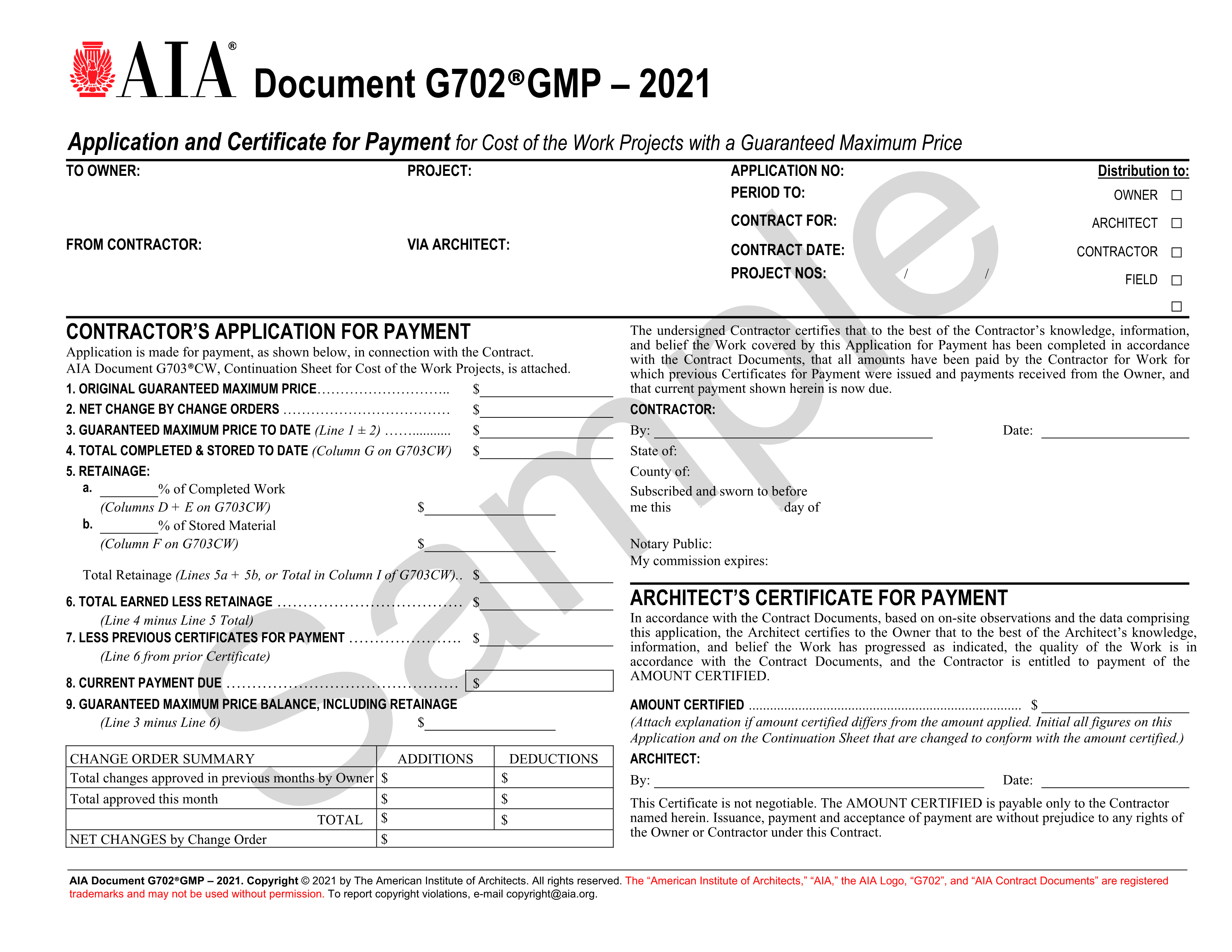 AIA G702®GMP Application and Certificate for Payment GMP Industry